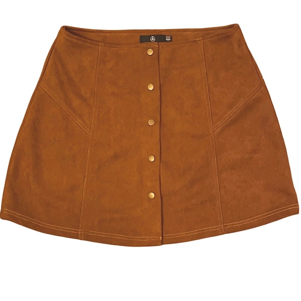 Size 12 Tan Missguided Faux Suede Button Up Skirt